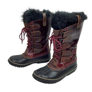 Sorel Joan Of Arctic Waterproof Insulated Boots Faux Fur Womens 8 Black Cherry
